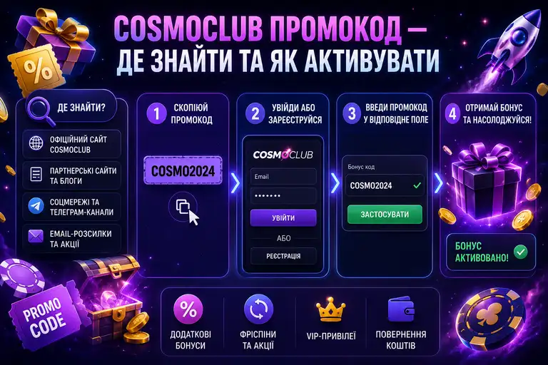 Поле введення промокоду при реєстрації в казино Cosmoclub